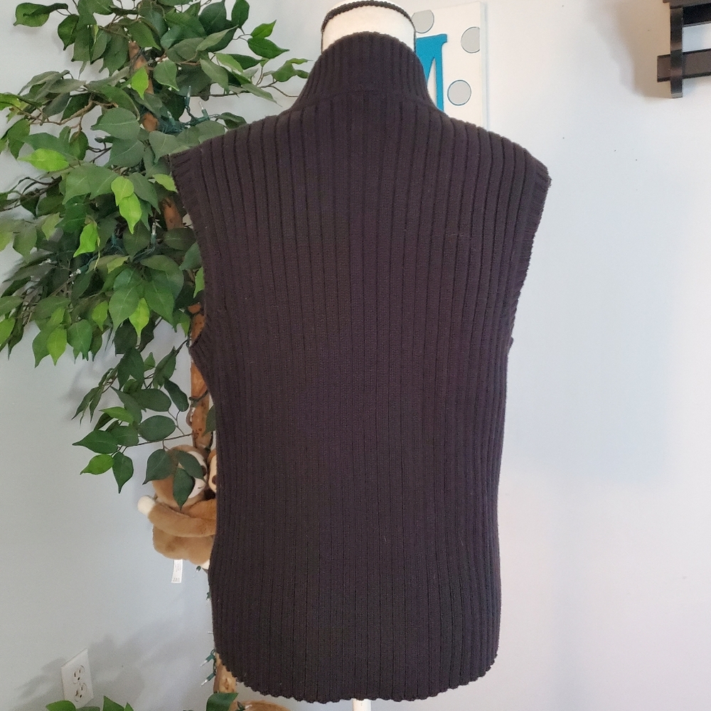 LAUREN RALPH LAUREN Ribbed Mock Neck Full Zip Vest Pockets L - Picture 5 of 11